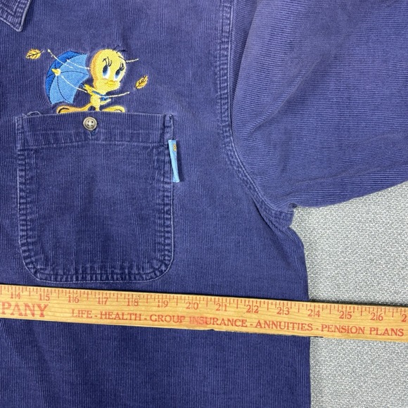 Vintage Loony Tunes Tweety Bird Embroidered Corduroy Button Shirt Women's L - Picture 3 of 7